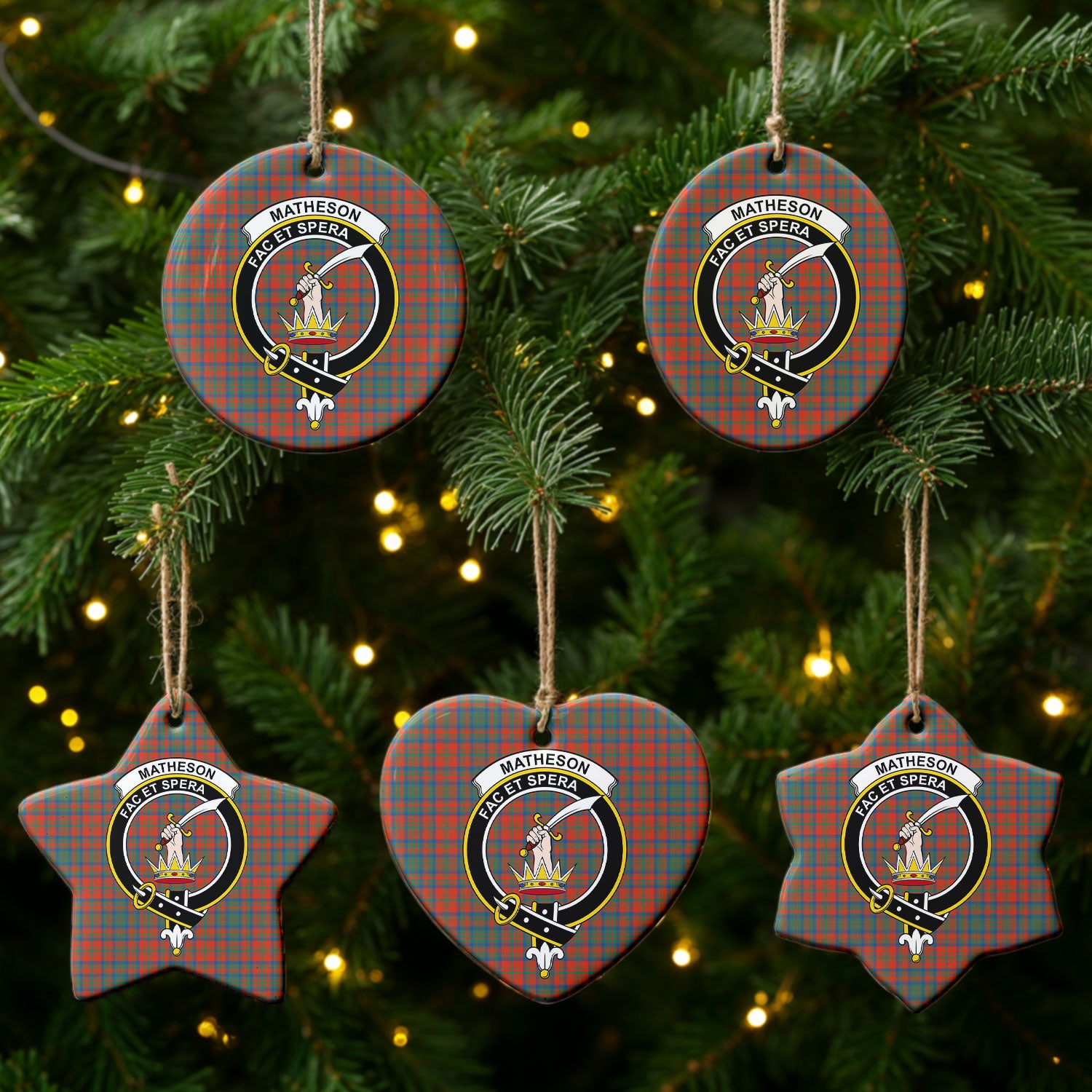 Matheson Ancient Tartan Crest Christmas Ceramic Ornament
