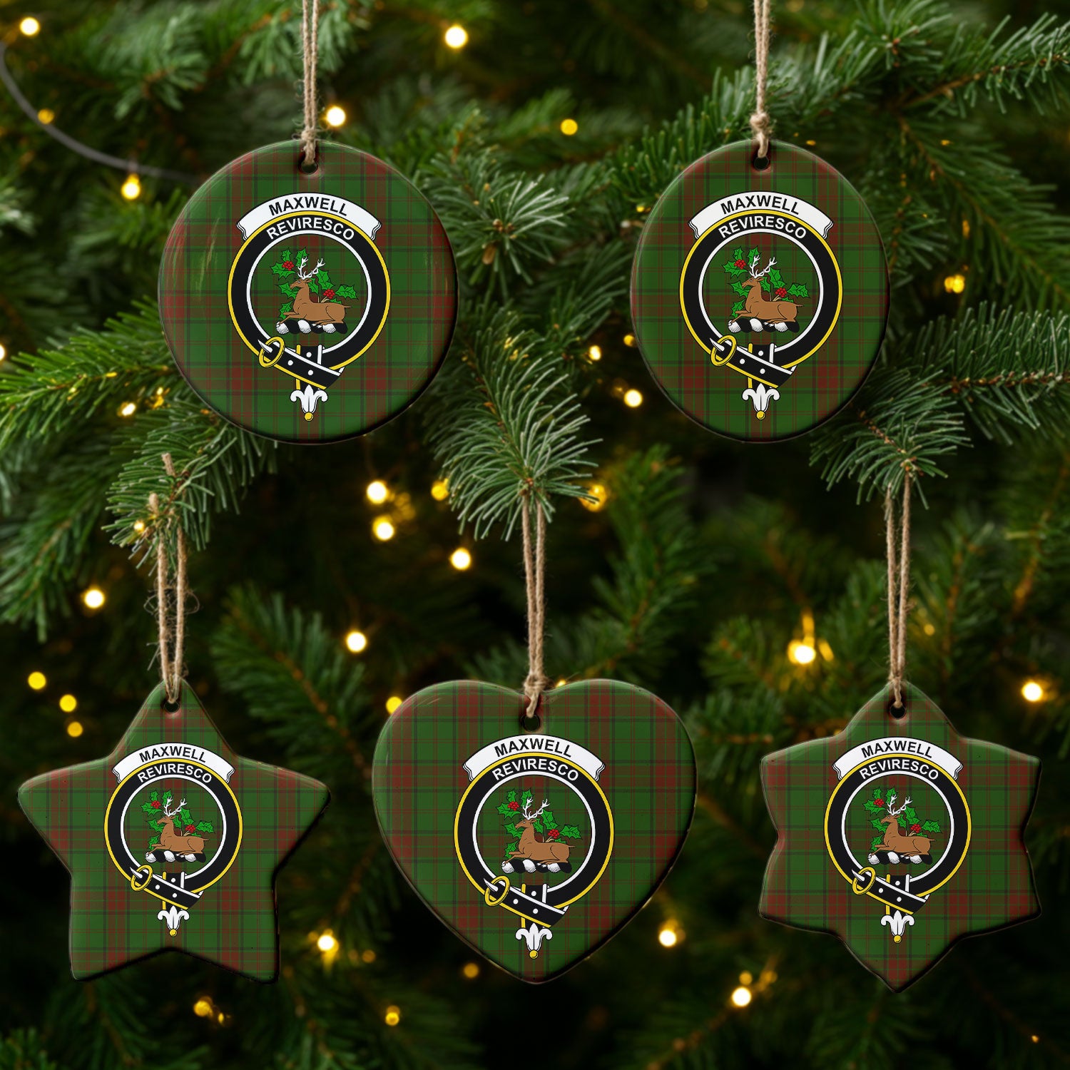 Maxwell Hunting Tartan Crest Christmas Ceramic Ornament