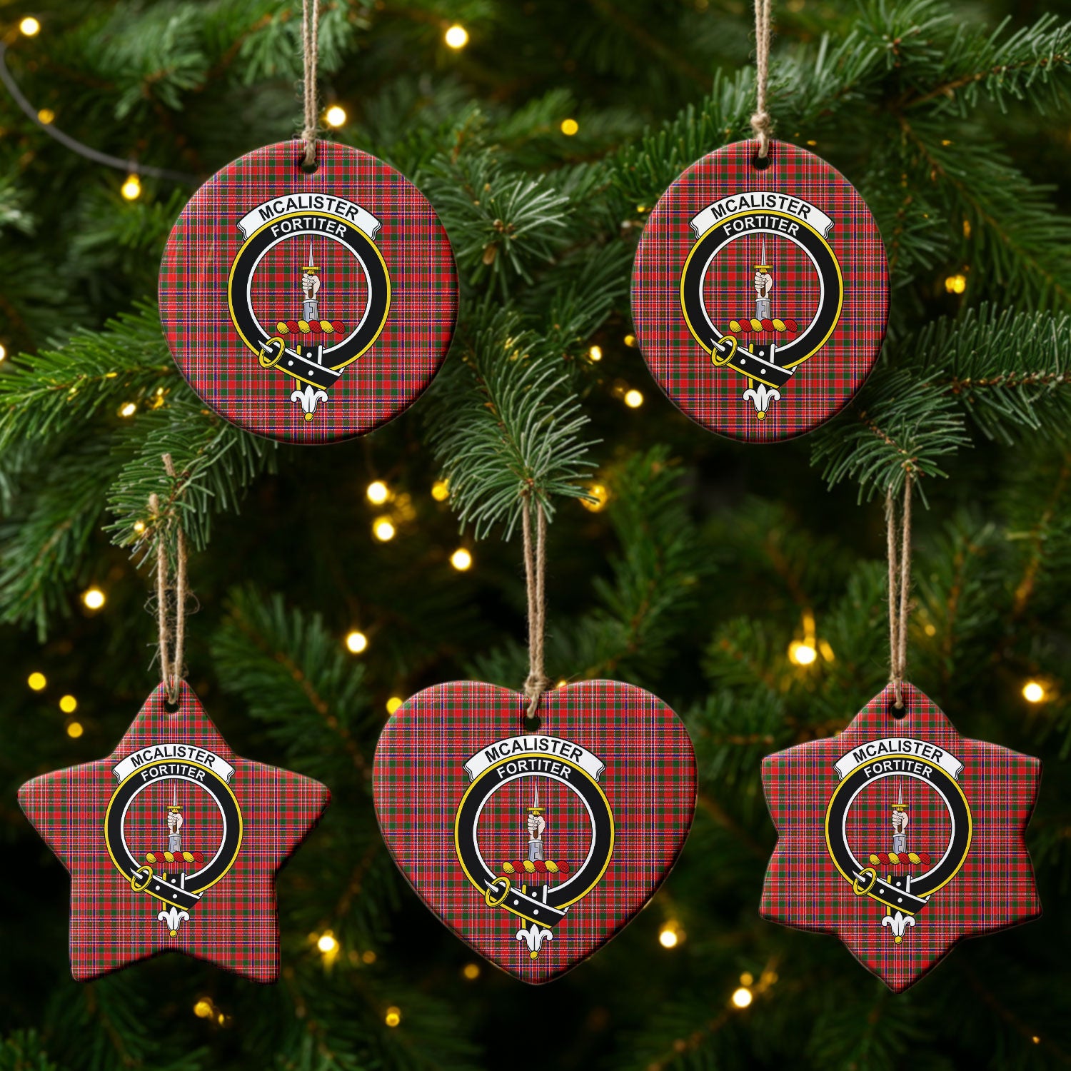 McAlister Modern Tartan Crest Christmas Ceramic Ornament