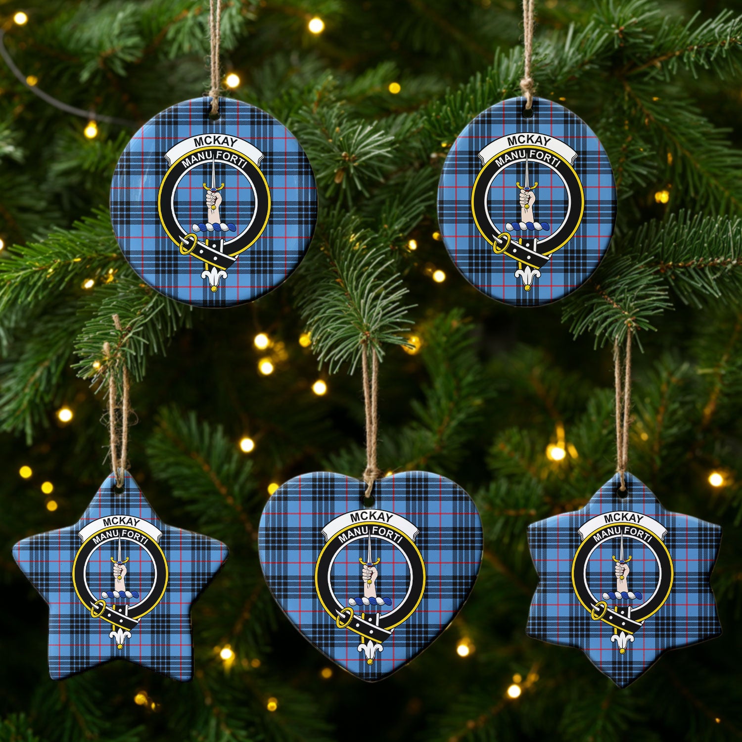 McKay Blue Tartan Crest Christmas Ceramic Ornament
