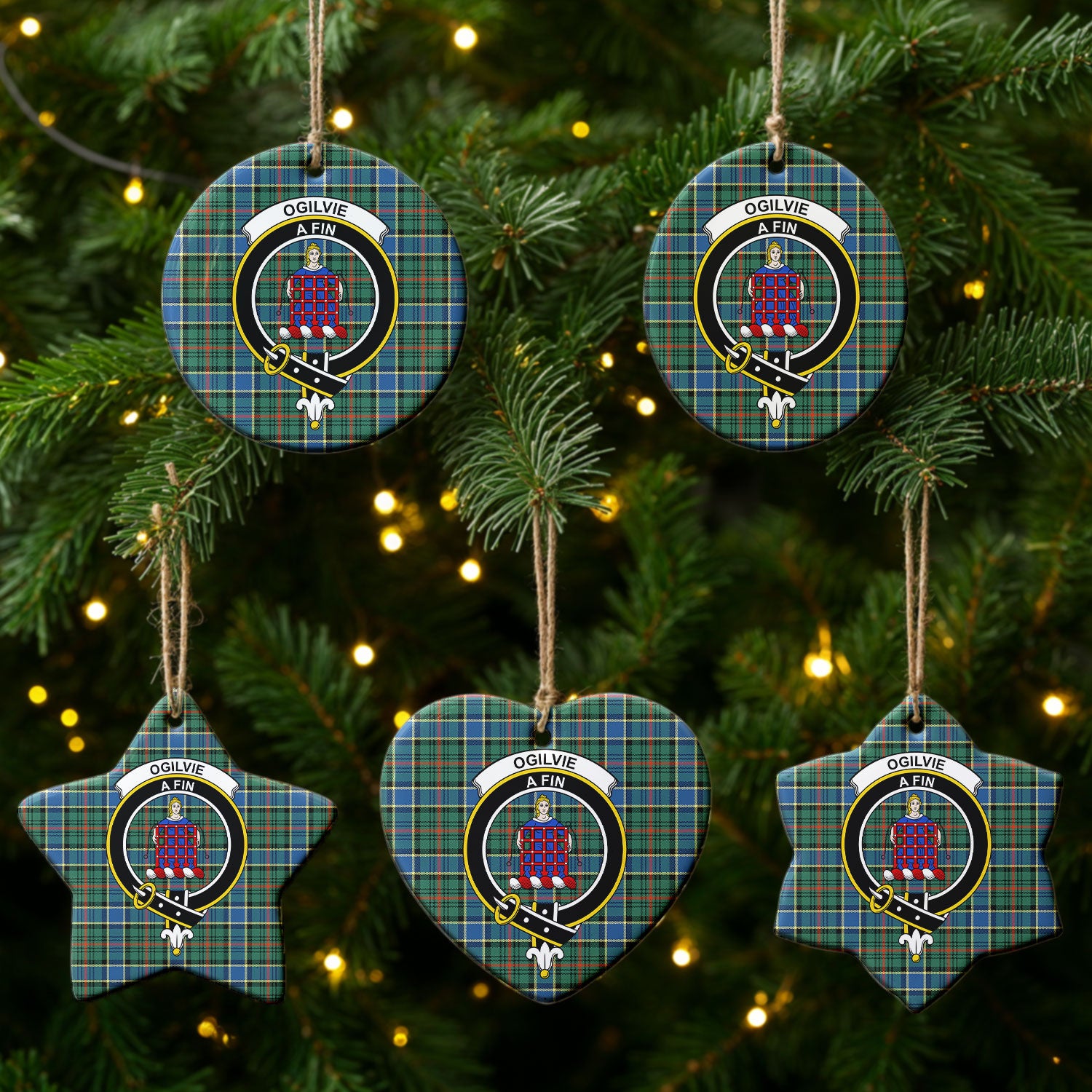 Ogilvie Hunting Ancient Tartan Crest Christmas Ceramic Ornament