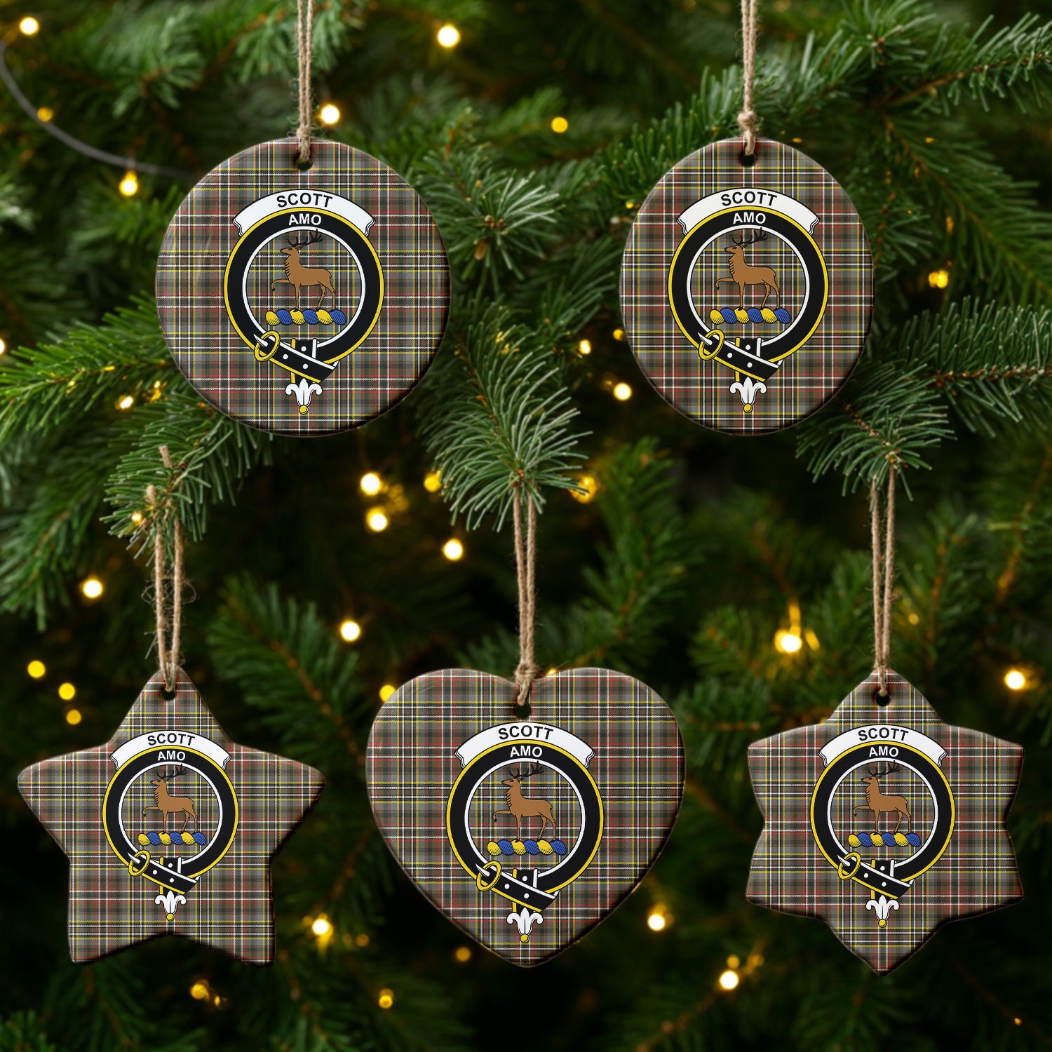 Scott Green Weathered Tartan Crest Christmas Ceramic Ornament