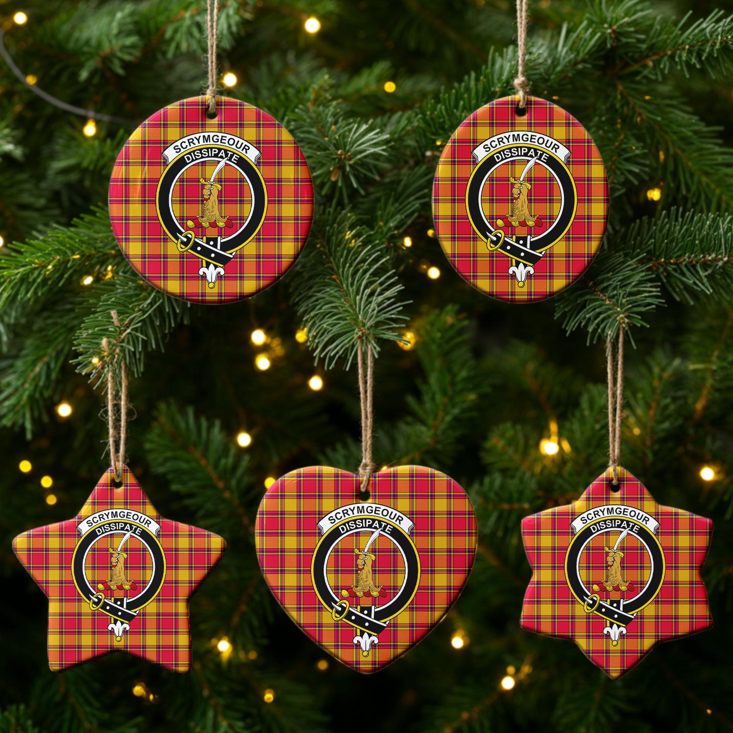 Scrymgeour Tartan Crest Christmas Ceramic Ornament