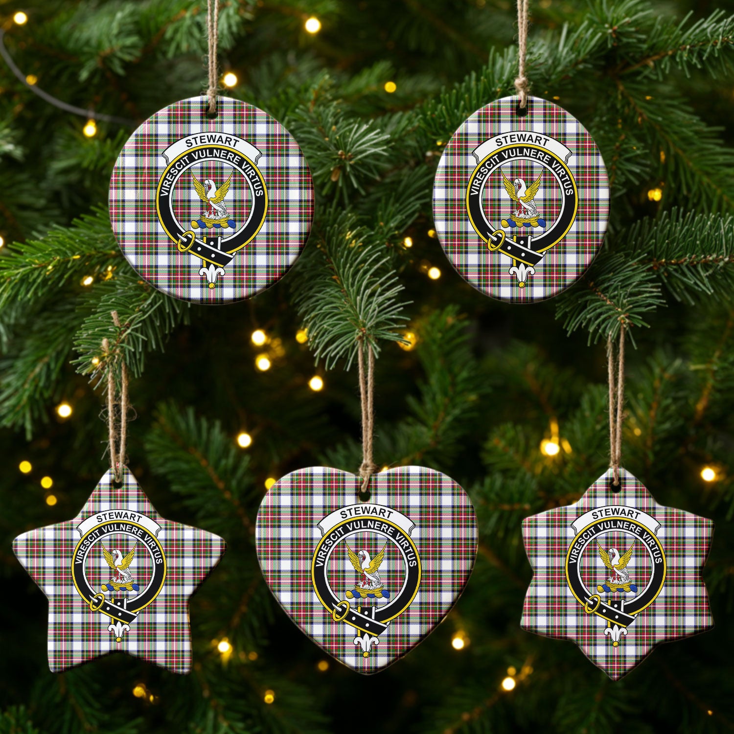 Stewart Dress Modern Tartan Crest Christmas Ceramic Ornament
