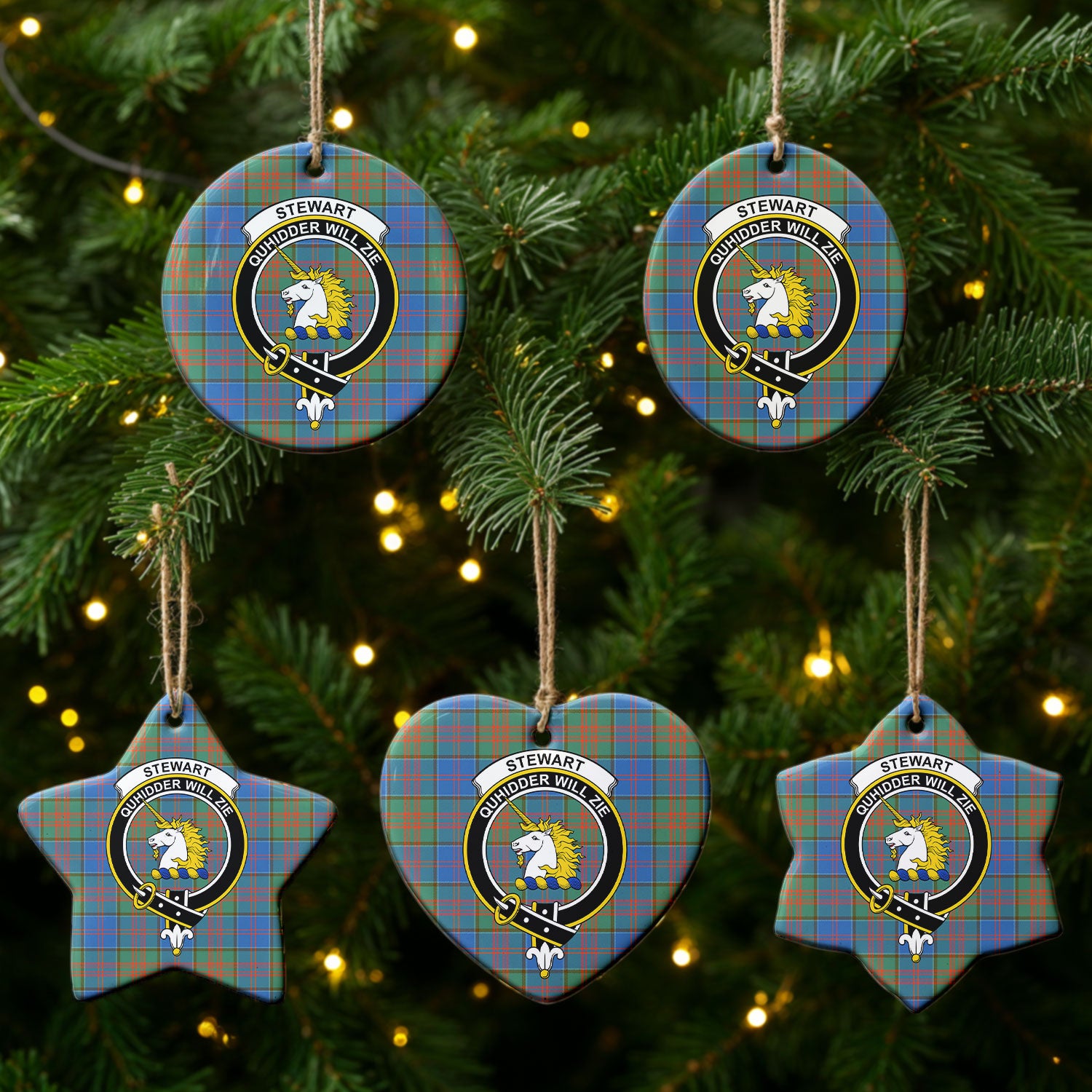 Stewart of Appin Hunting Ancient Tartan Crest Christmas Ceramic Ornament