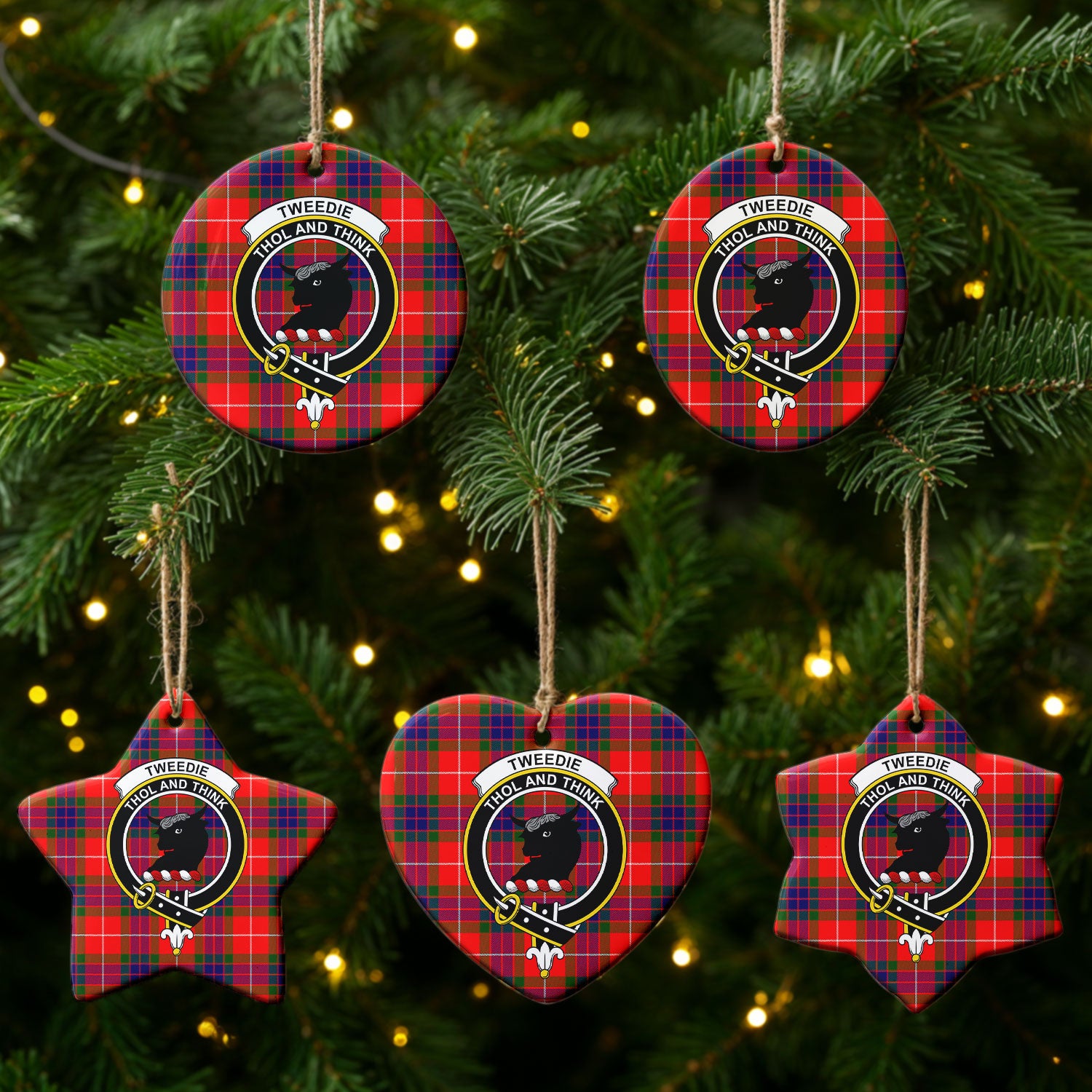 Tweedie Tartan Crest Christmas Ceramic Ornament