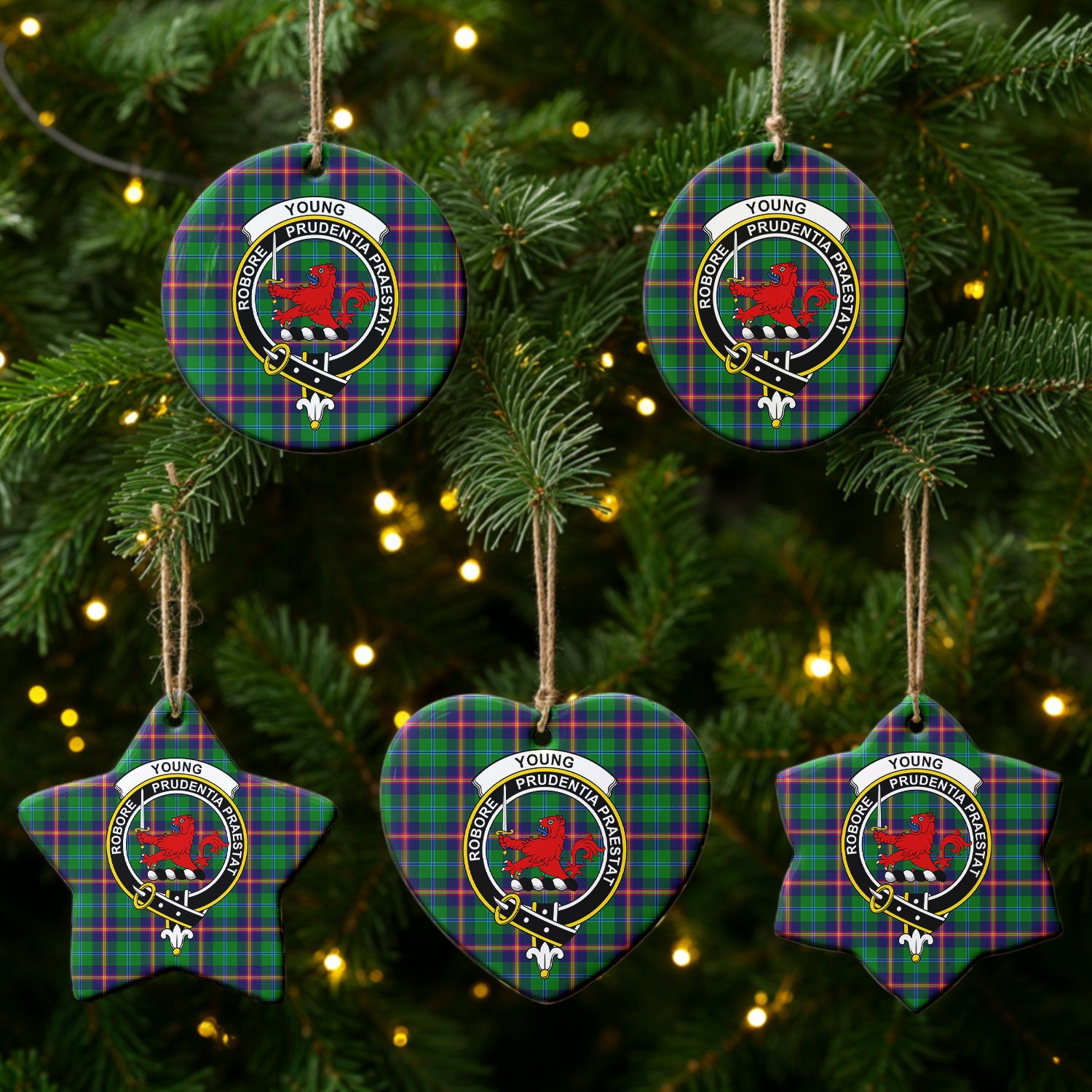 Young Modern Tartan Crest Christmas Ceramic Ornament