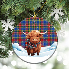 Bethune Modern Tartan Christmas Ceramic Ornament - Highland Cows Snow Style