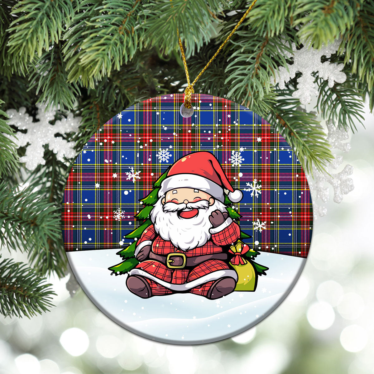 Bethune Modern Tartan Christmas Ceramic Ornament - Scottish Santa Style