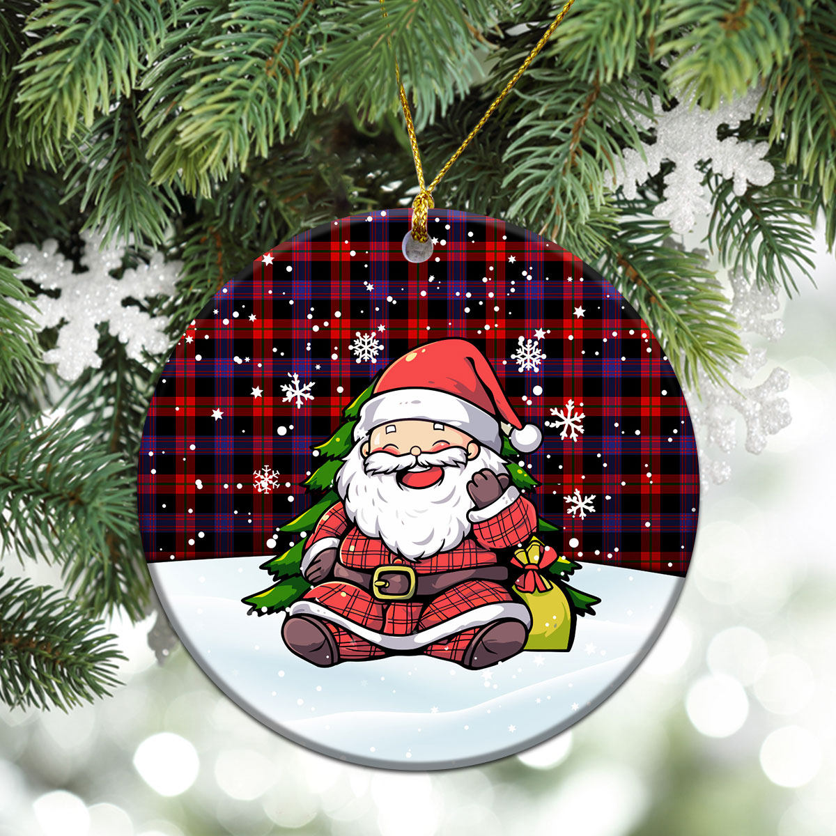 Broun Modern Tartan Christmas Ceramic Ornament - Scottish Santa Style