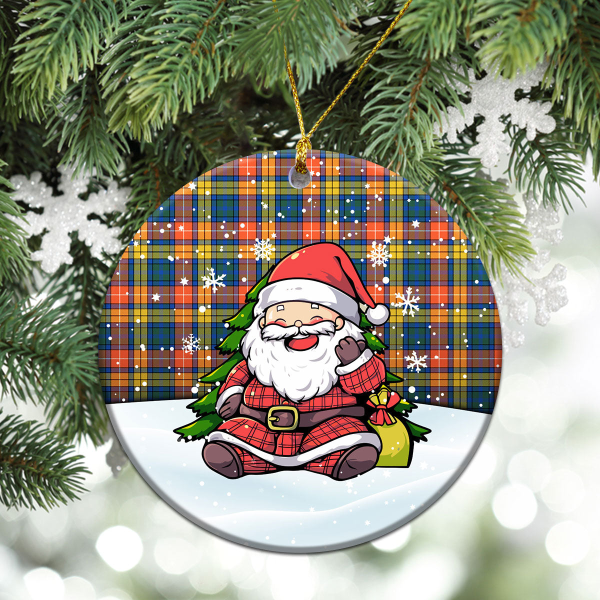 Buchanan Ancient Tartan Christmas Ceramic Ornament - Scottish Santa Style