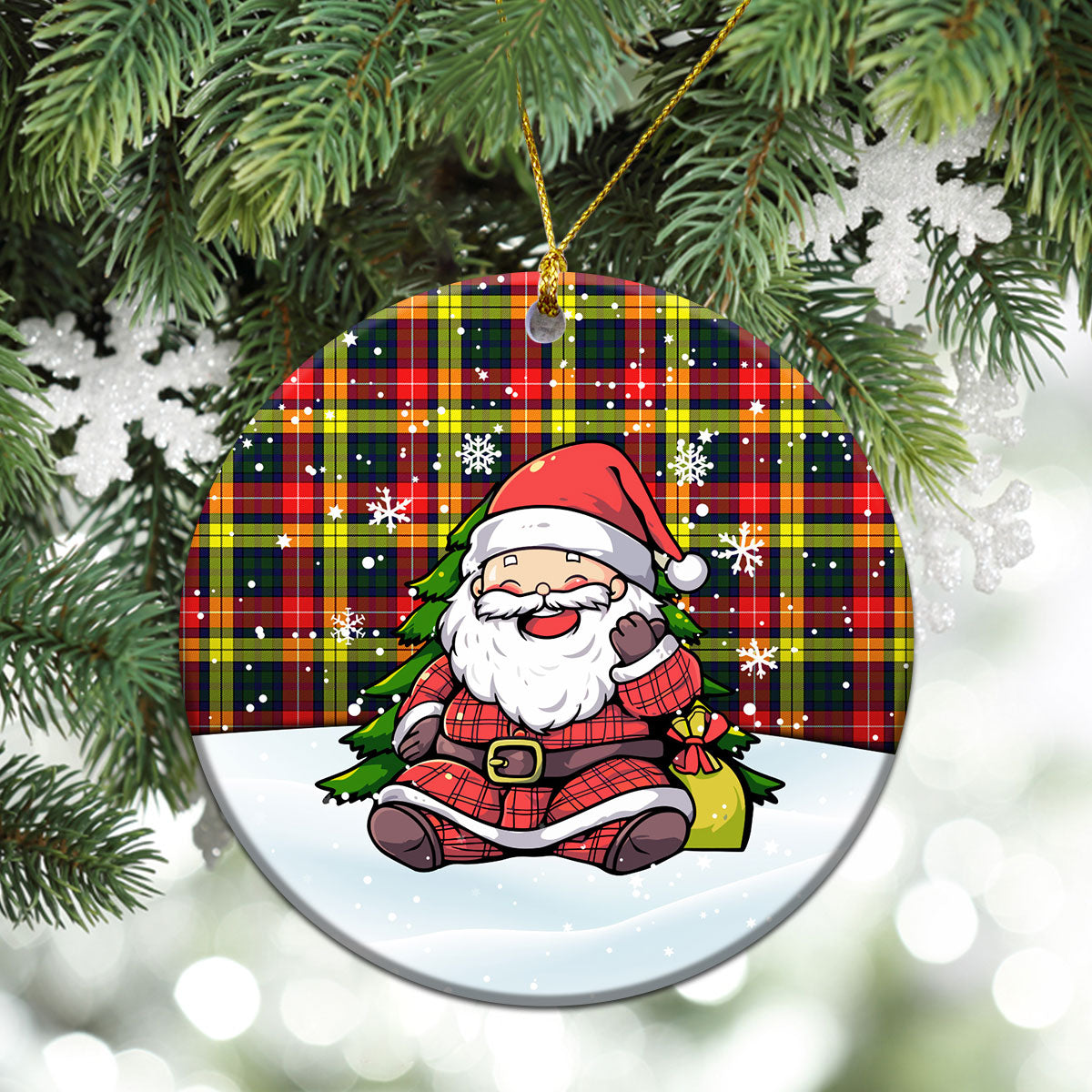 Dewar Tartan Christmas Ceramic Ornament - Scottish Santa Style