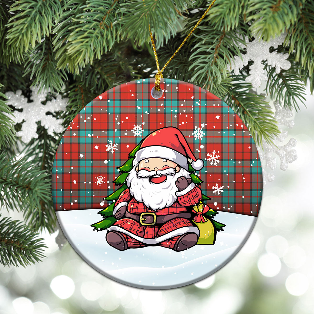 Dunbar Ancient Tartan Christmas Ceramic Ornament - Scottish Santa Style