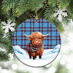 Elliott Ancient Tartan Christmas Ceramic Ornament - Highland Cows Snow Style