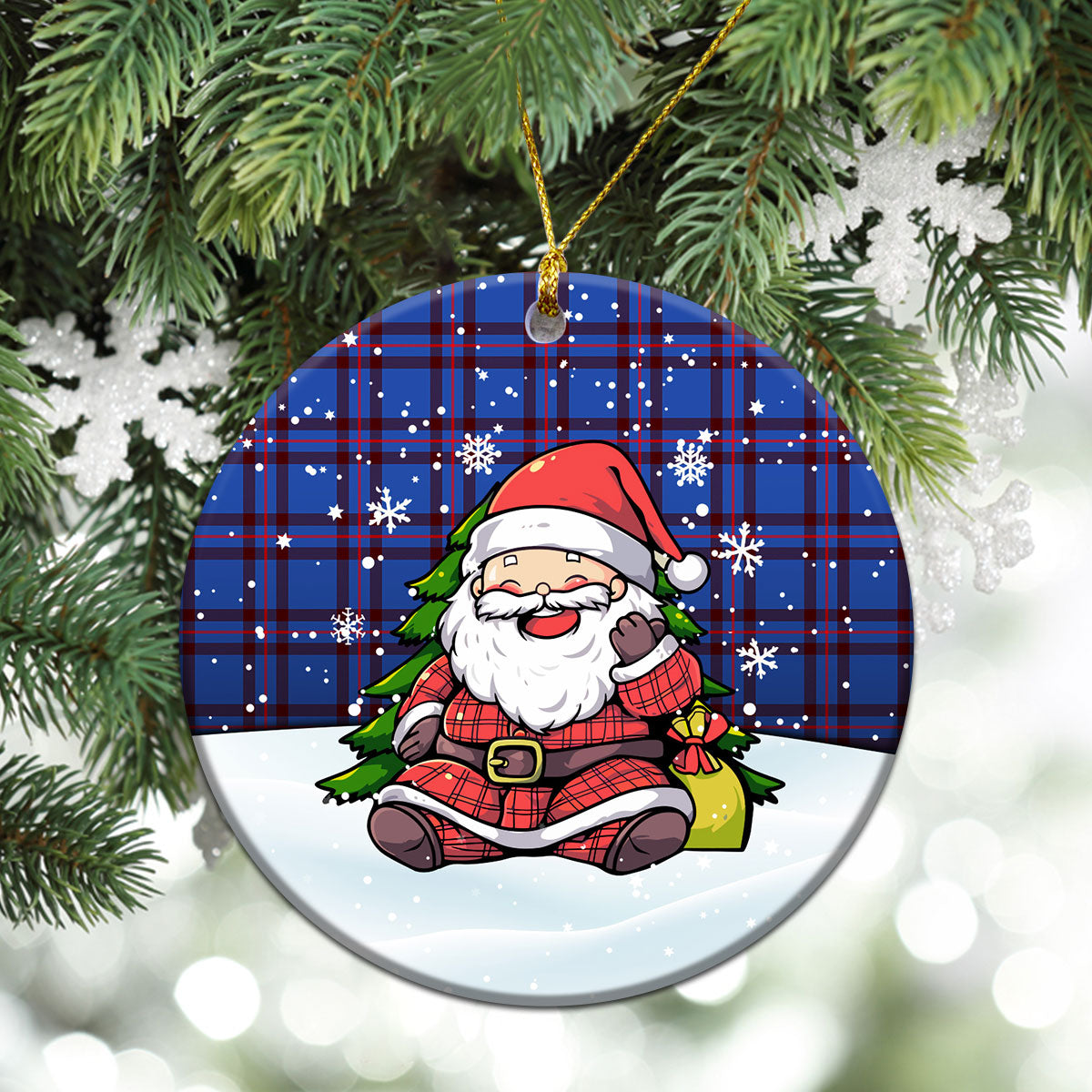 Elliott Modern Tartan Christmas Ceramic Ornament - Scottish Santa Style