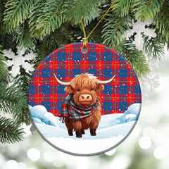 Galloway Red Tartan Christmas Ceramic Ornament - Highland Cows Snow Style