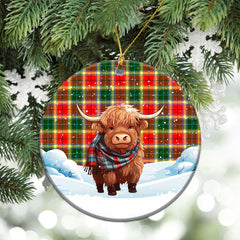 Gibson Tartan Christmas Ceramic Ornament - Highland Cows Snow Style
