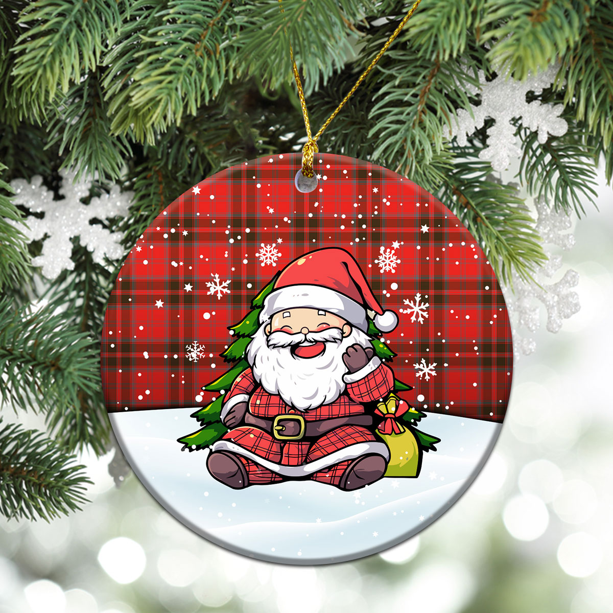 Grant Weathered Tartan Christmas Ceramic Ornament - Scottish Santa Style