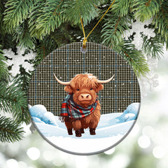 Haig Check Tartan Christmas Ceramic Ornament - Highland Cows Snow Style
