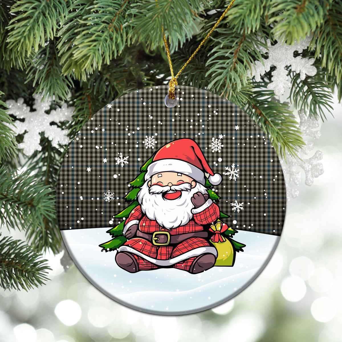 Haig Check Tartan Christmas Ceramic Ornament - Scottish Santa Style