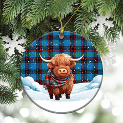 Home Ancient Tartan Christmas Ceramic Ornament - Highland Cows Snow Style