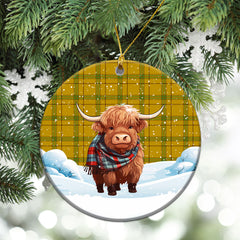 Houston Tartan Christmas Ceramic Ornament - Highland Cows Snow Style