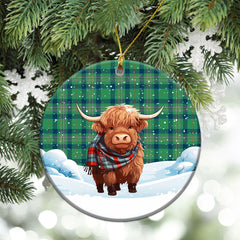 Kennedy Ancient Tartan Christmas Ceramic Ornament - Highland Cows Snow Style