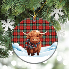 Kerr Ancient Tartan Christmas Ceramic Ornament - Highland Cows Snow Style