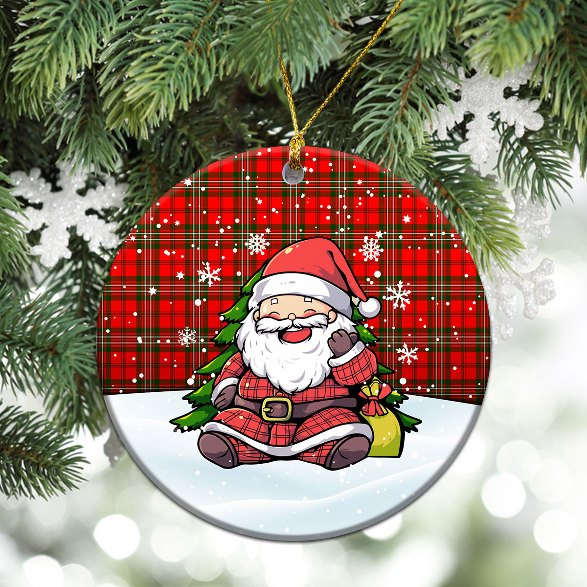 Langlands Tartan Christmas Ceramic Ornament - Scottish Santa Style