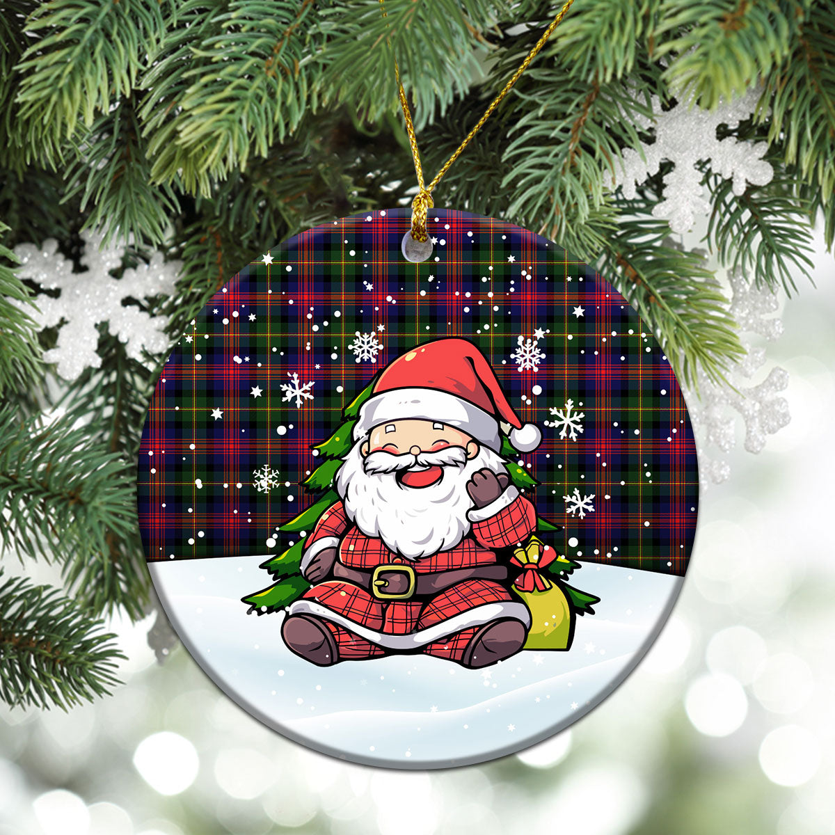 Logan Modern Tartan Christmas Ceramic Ornament - Scottish Santa Style