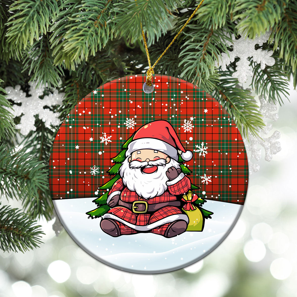 MacAulay Ancient Tartan Christmas Ceramic Ornament - Scottish Santa Style
