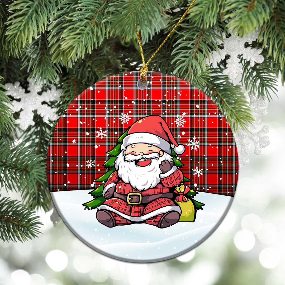 MacBain Tartan Christmas Ceramic Ornament - Scottish Santa Style