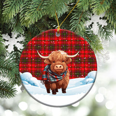 MacDougall Modern Tartan Christmas Ceramic Ornament - Highland Cows Snow Style