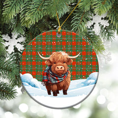 MacGregor Ancient Tartan Christmas Ceramic Ornament - Highland Cows Snow Style