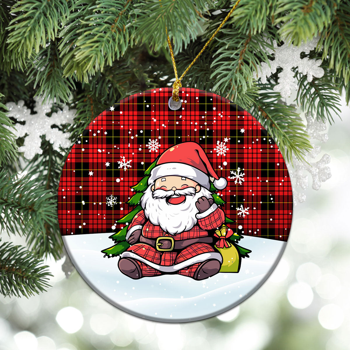 MacQueen Modern Tartan Christmas Ceramic Ornament - Scottish Santa Style