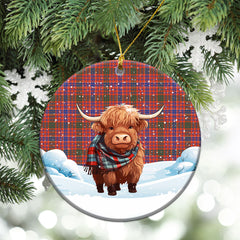 MacRae Ancient Tartan Christmas Ceramic Ornament - Highland Cows Snow Style