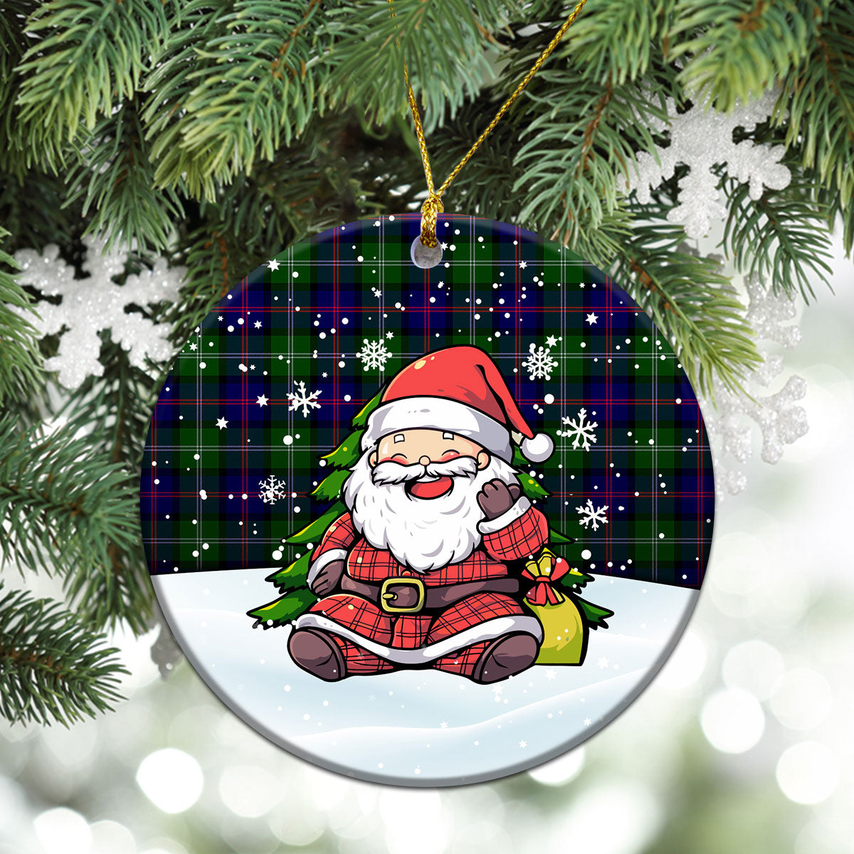 MacThomas Modern Tartan Christmas Ceramic Ornament - Scottish Santa Style