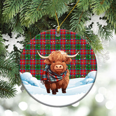 McCulloch Tartan Christmas Ceramic Ornament - Highland Cows Snow Style