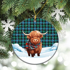 Mitchell Ancient Tartan Christmas Ceramic Ornament - Highland Cows Snow Style