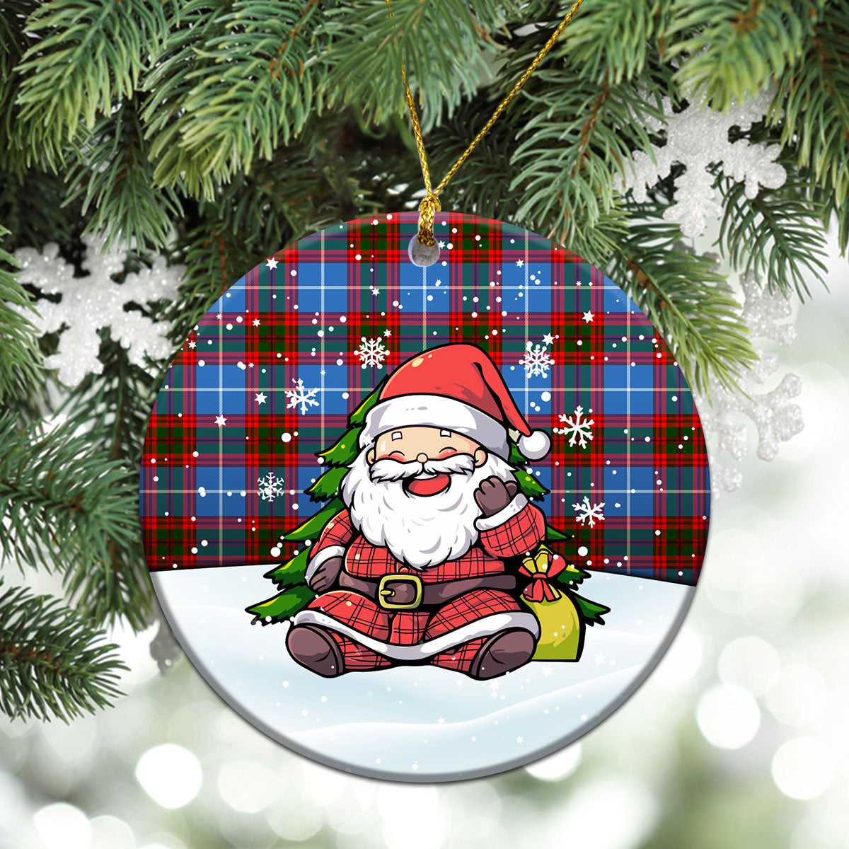 Preston Tartan Christmas Ceramic Ornament - Scottish Santa Style
