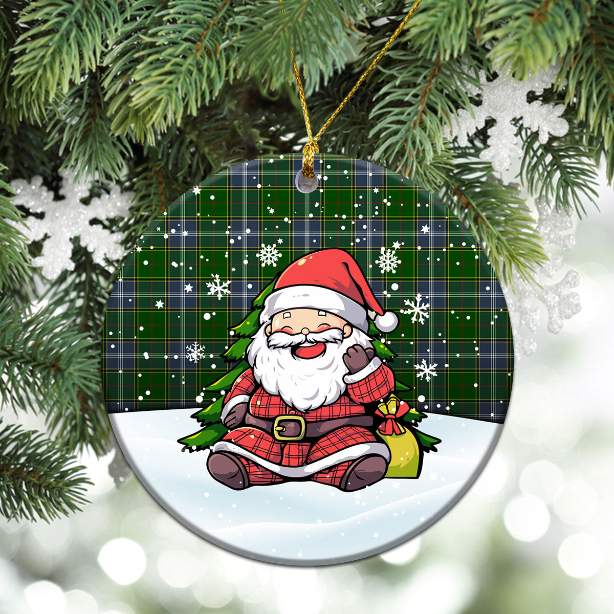 Pringle Tartan Christmas Ceramic Ornament - Scottish Santa Style