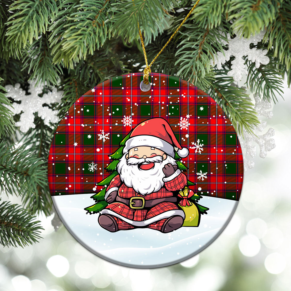 Rattray Modern Tartan Christmas Ceramic Ornament - Scottish Santa Style