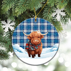 Roberton Tartan Christmas Ceramic Ornament - Highland Cows Snow Style
