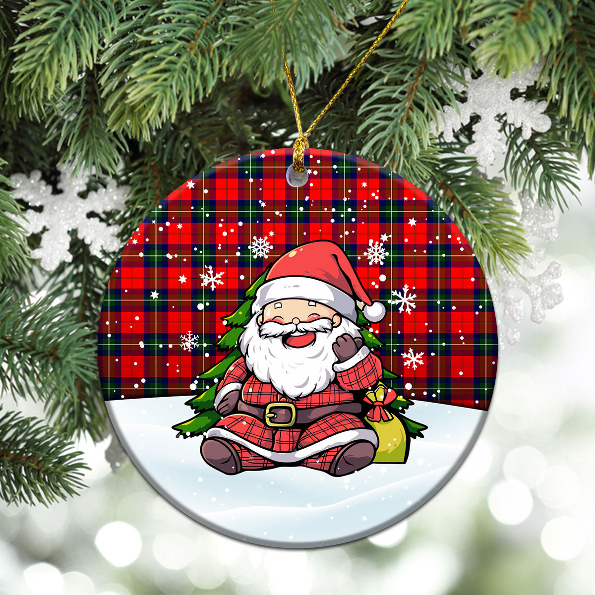 Ruthven Modern Tartan Christmas Ceramic Ornament - Scottish Santa Style