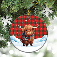 Seton Modern Tartan Christmas Ceramic Ornament - Highland Cows Snow Style