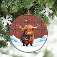 Sinclair Ancient Tartan Christmas Ceramic Ornament - Highland Cows Snow Style