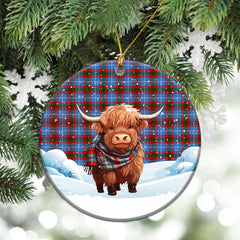 Skirving Tartan Christmas Ceramic Ornament - Highland Cows Snow Style