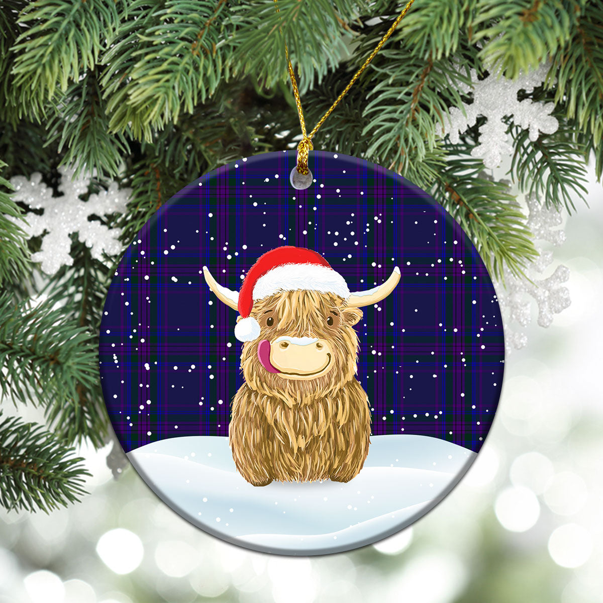 Spirit of Scotland Tartan Christmas Ceramic Ornament - Highland Cows Style