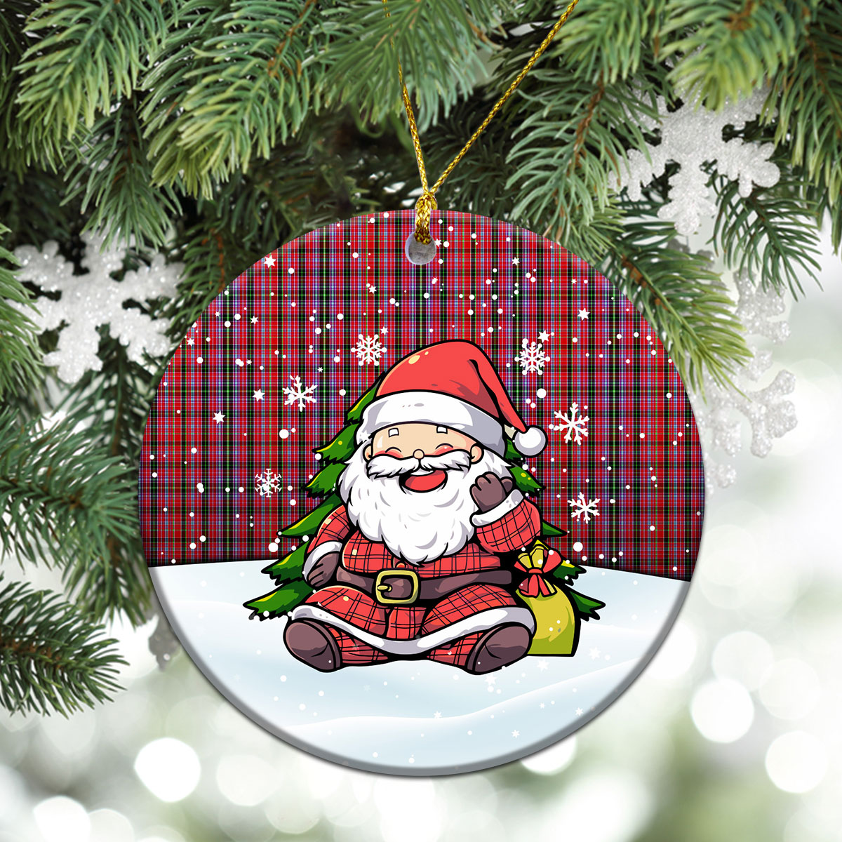Straiton Tartan Christmas Ceramic Ornament - Scottish Santa Style
