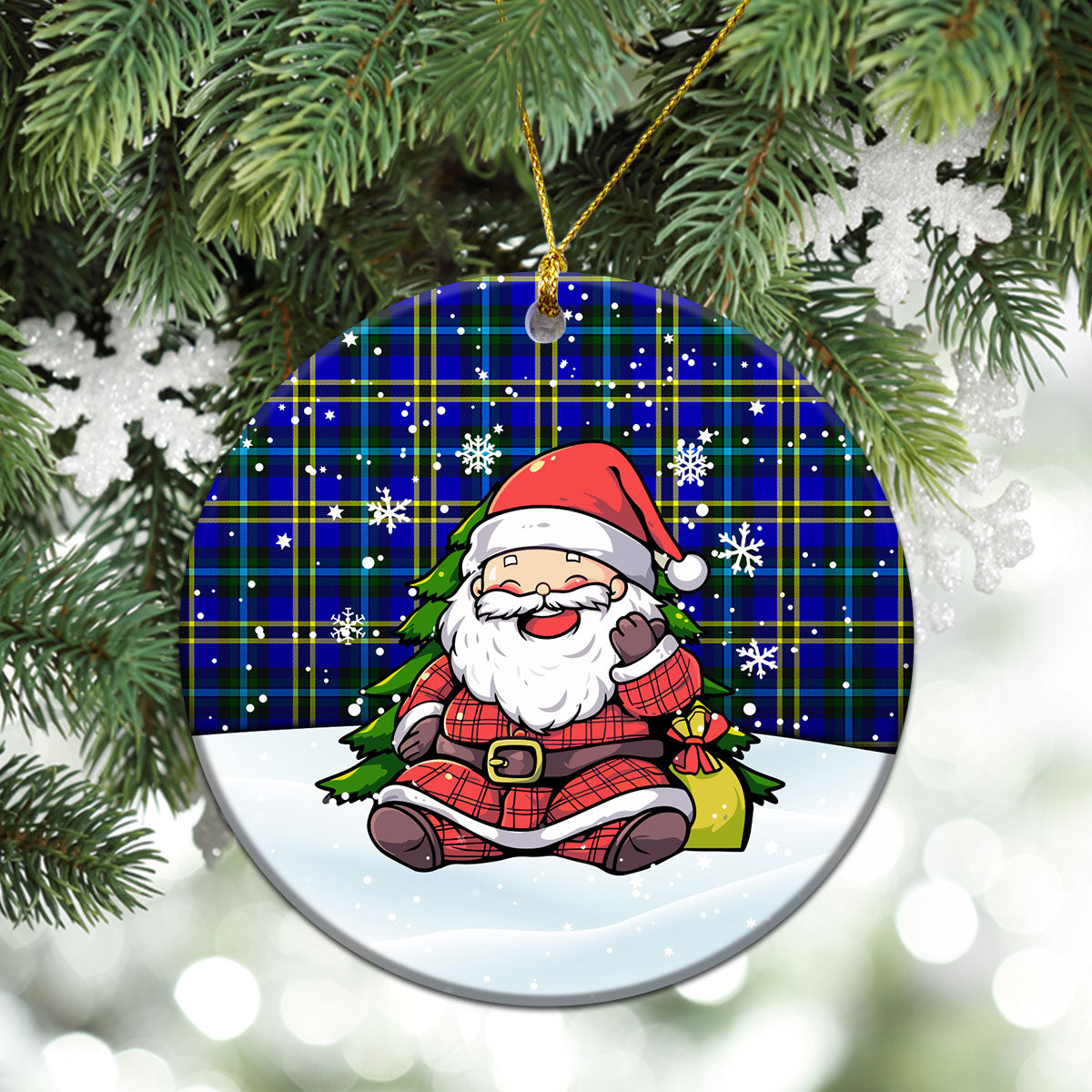 Weir Modern Tartan Christmas Ceramic Ornament - Scottish Santa Style
